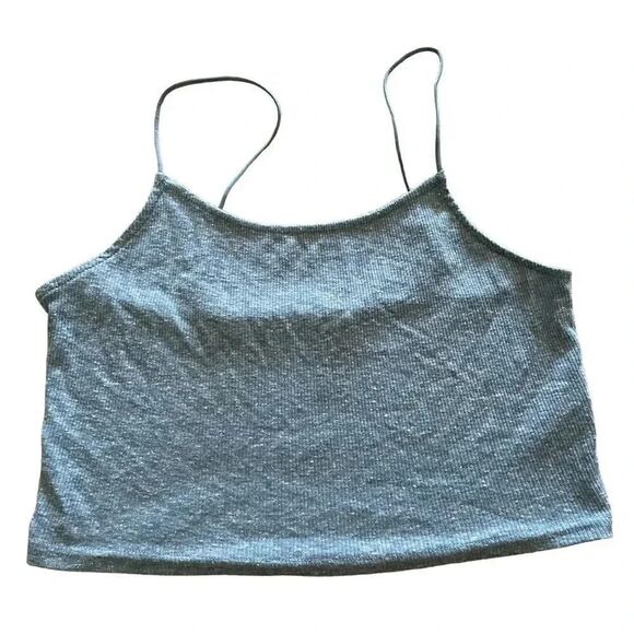 Me To We Blue Spaghetti Straps Cropped Essential Cotton Blend Tank Too SZ M - Picture 1 of 6